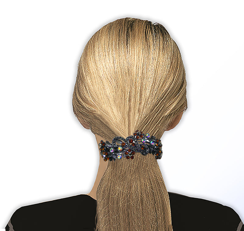 Bella Large Crystal Thick Hair Barrette French Clasp Elegant and Outstanding Design OR86015-2
