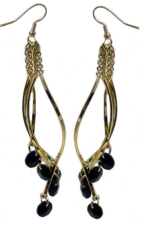 Long Dangle Earrings Gold Tone Twirling Rods with Swarovski Crystals - AC89010-1