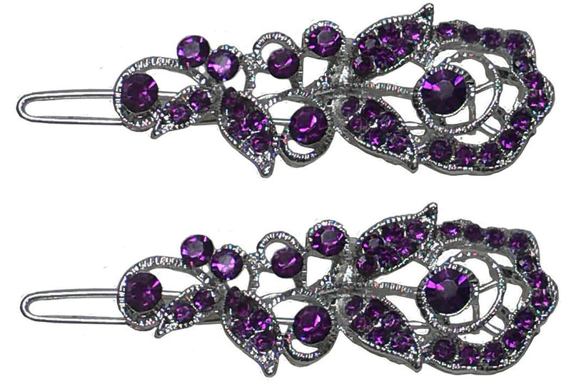 Pair of Small Barrettes Crystal Snap Clips for Thin Hair Women Young Girls U86375-2041