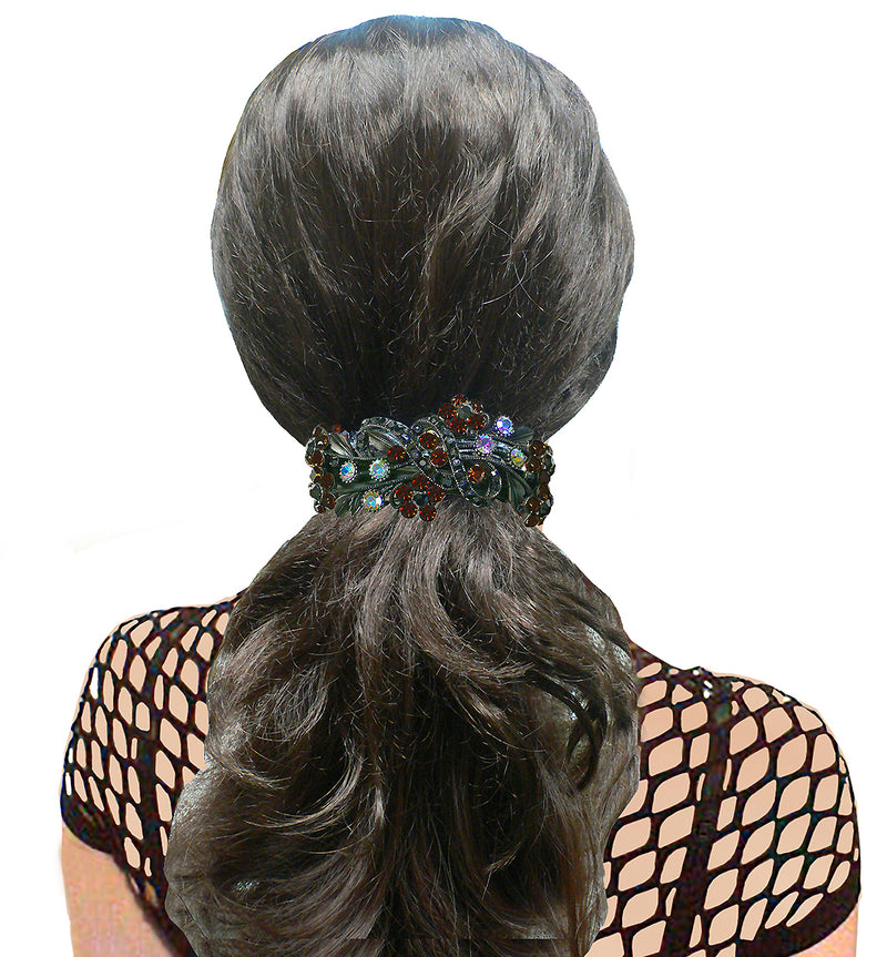 Bella Large Crystal Thick Hair Barrette French Clasp Elegant and Outstanding Design OR86015-2