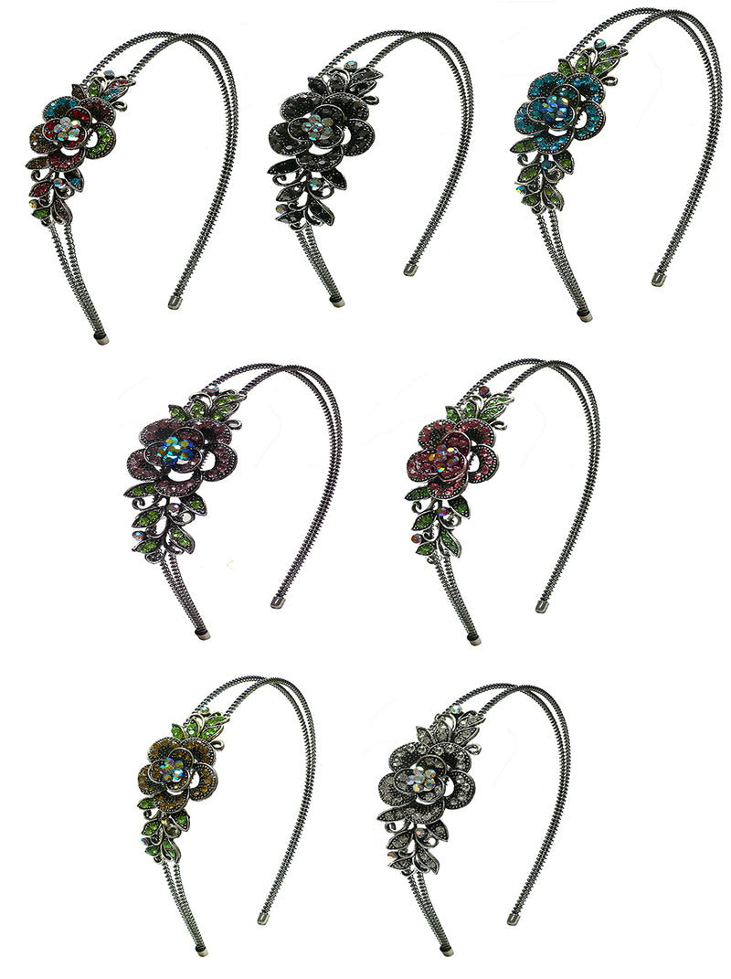 Set of 7 to Set of 9 Crystal Flower Headbands Resilient Metal Wire Hairband Headbands U86121-0119-7to9