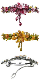 Set of 2 Large Crystal Flower Barrette with Hanging Ornament