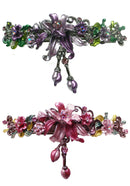 Set of 2 Large Crystal Flower Barrette with Hanging Ornament