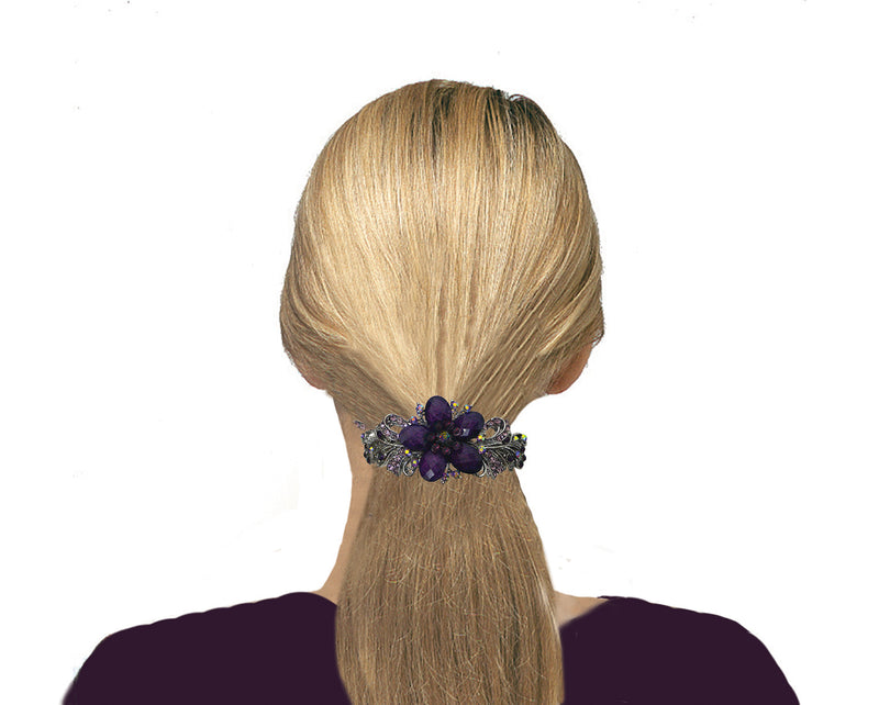 Bella Large Barrette with Beads and Crystals for Thick Hair
