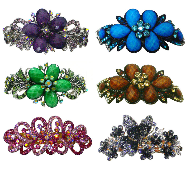Combo Set of 6 6 Gorgeous Barrettes in 6 Unique Styles 6 Color for Thick Hair 0052/17-6-
