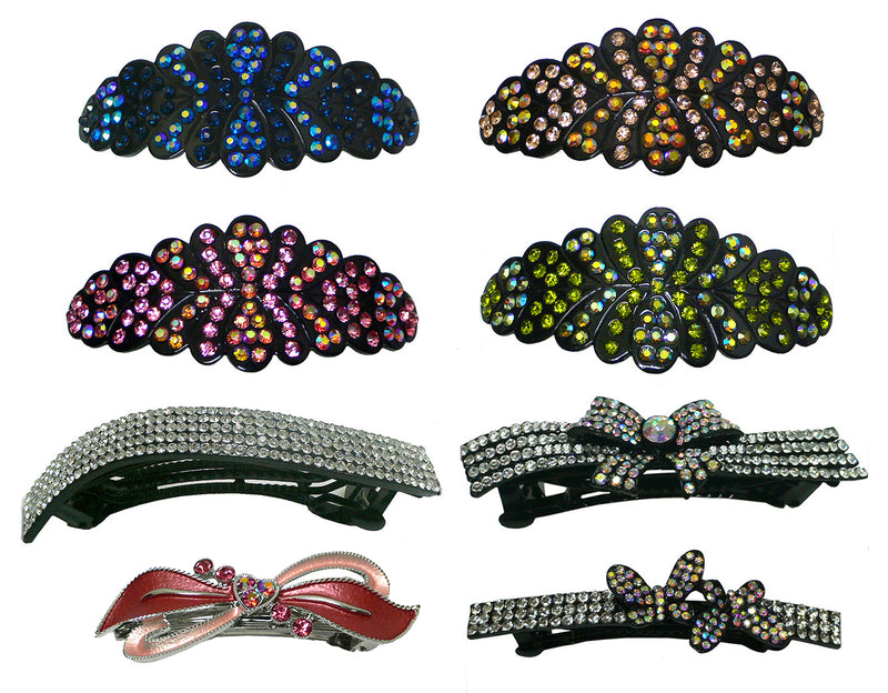Set of 8, 8 Count, Crystal Barrettes Combo 5 Styles French Clip NM2BFYY012-4001b-8