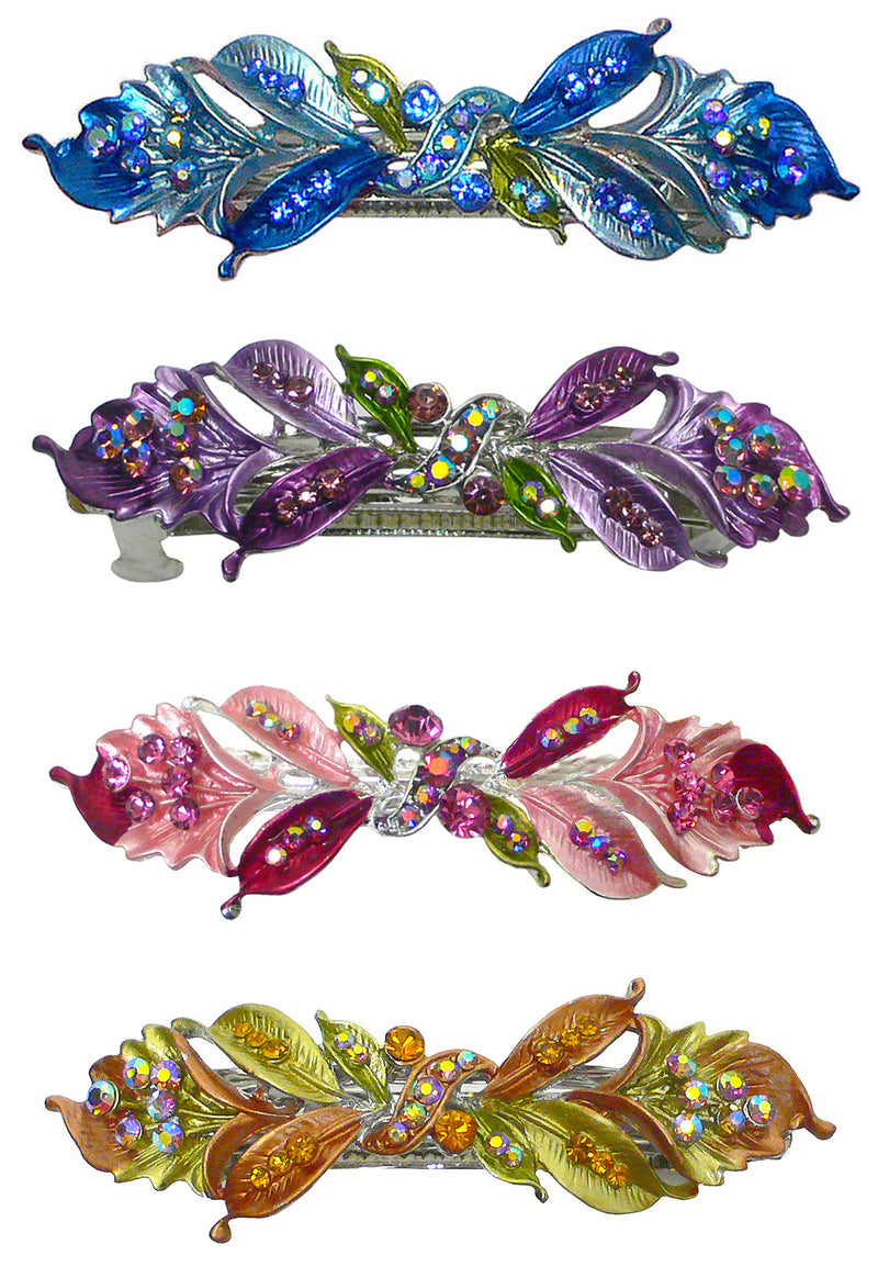 Bella Crystal Flower and Ribbon Barrette Metal French Clip Hair Clip
