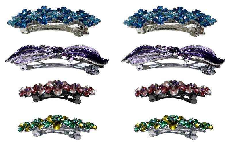 Set of 8 Crystal Barrettes Combo 4 Styles French Clip Hand Painted Barrettes 4 Pair NF500/YY1/12//GL10-NF1