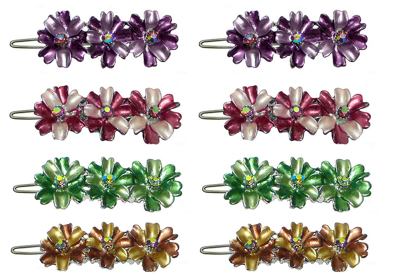 Set of 8, Daisy Flower Barrettes Snap Hair Clips for Thin Hair 2 Ea 4 Colors 4 prs RW86500-11-8