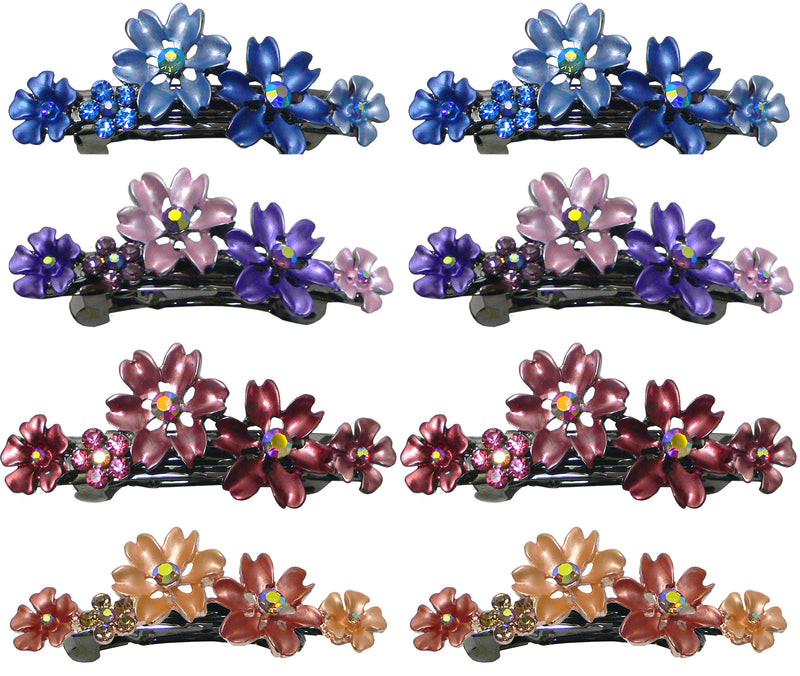 Set of 8 Flower Barrettes Med/Small Hair Clip 2 each 4 Colors, 4 pairs YY86400-12-8