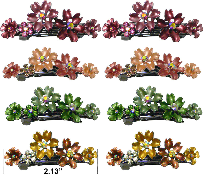 Set of 8 Flower Barrettes Med/Small Hair Clip 2 each 4 Colors, 4 pairs YY86400-12-8