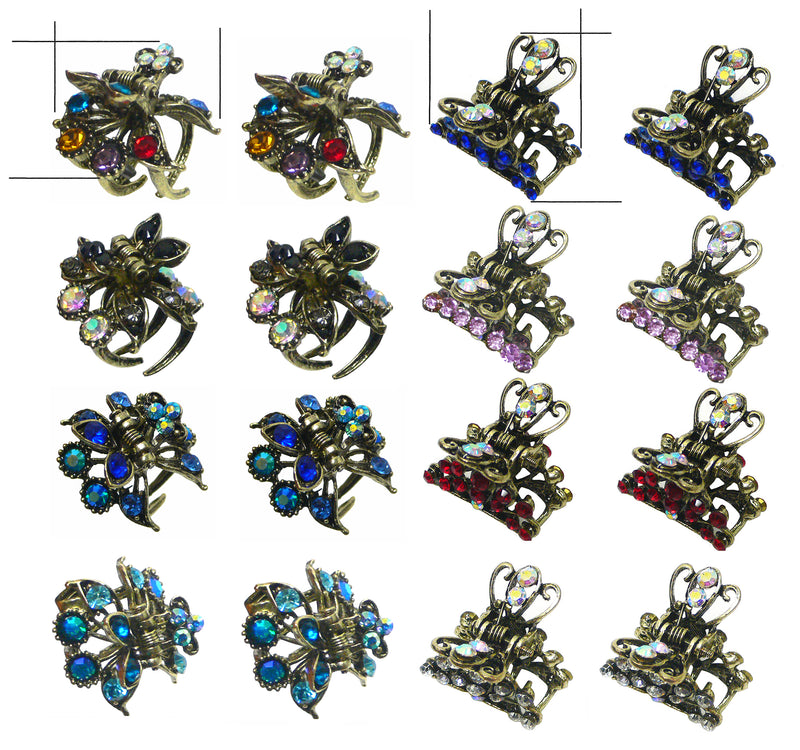 2 Set of 8,  16 count,  Mini Hair Claws Tiny Bling Hair Claws 2 ea of 8 Colors  2 Unique Styles LPW864175-5-8-2