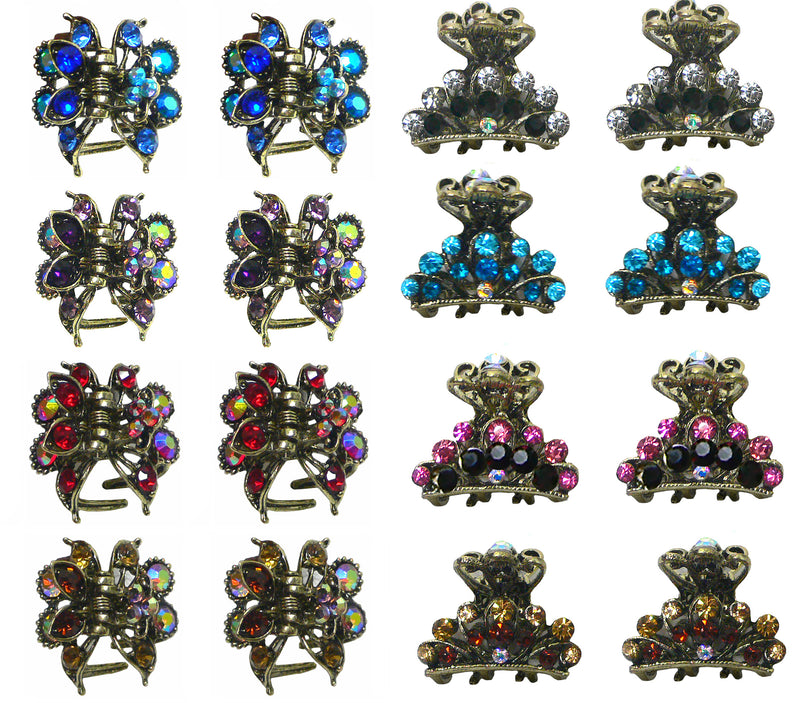 2 Set of 8,  16 count,  Mini Hair Claws Tiny Bling Hair Claws 2 ea of 8 Colors  2 Unique Styles LPW864175-5-8-2