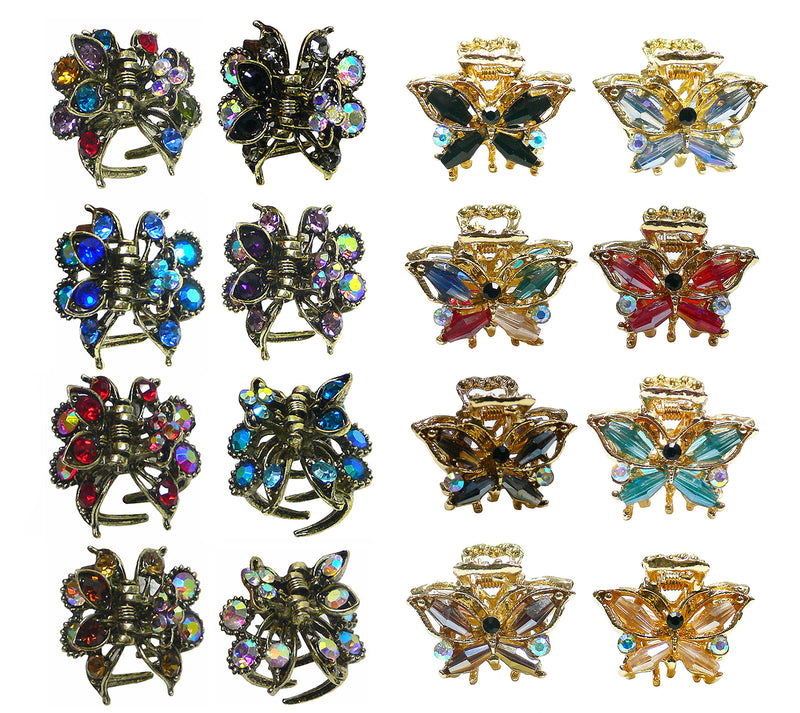 2 Set of 8,  16 count,  Mini Hair Claws Tiny Bling Hair Claws 2 ea of 8 Colors  2 Unique Styles LPW864175-5-8-2