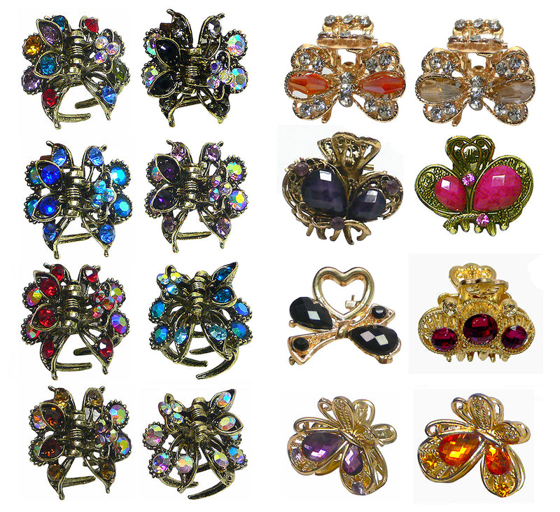 2 Set of 8,  16 count,  Mini Hair Claws Tiny Bling Hair Claws 2 ea of 8 Colors  2 Unique Styles LPW864175-5-8-2