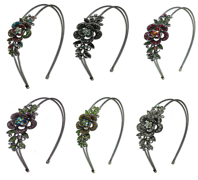 Set of 5,  Set of 6 Crystal Flower Headbands Resilient Metal Wire Hairband Headbands U86121-0119-5-6