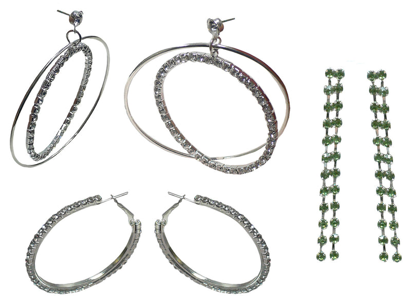 Set of 3 Pairs of Earrings 3 Unique Styles Crystal Double Hoops Mid Size Crystal Hoop 3rd pr Dangle Earrings8131