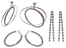 Set of 3 Pairs of Earrings 3 Unique Styles Crystal Double Hoops Mid Size Crystal Hoop 3rd pr Dangle Earrings8131