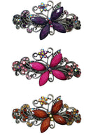 Bella Set of 3 Large Butterfly Barrettes Sparkly Crystals French Clasp U86800-0053-3