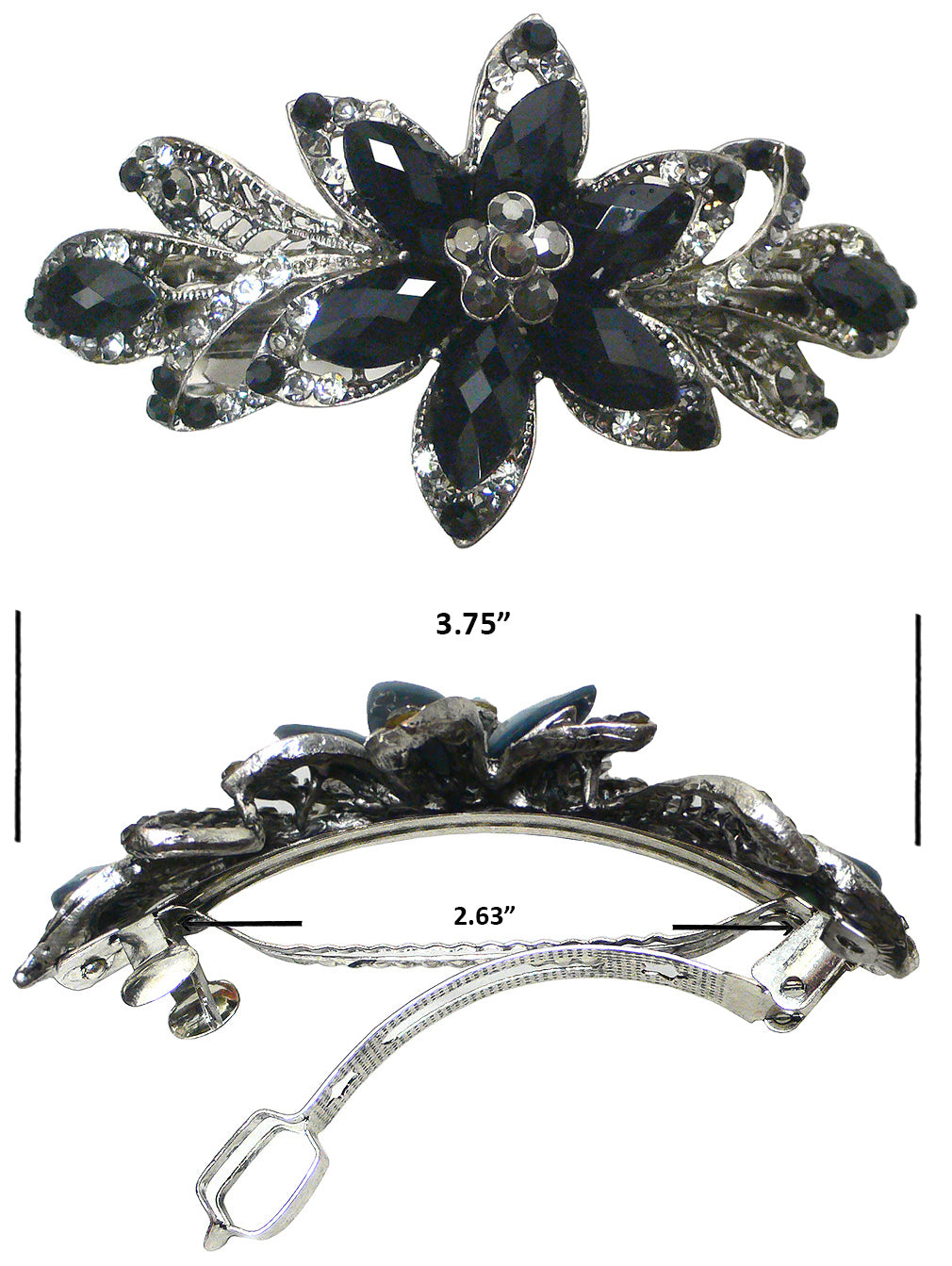 Bella Large Flower Barrette Sparkly Crystals French Clasp Thick Hair H
