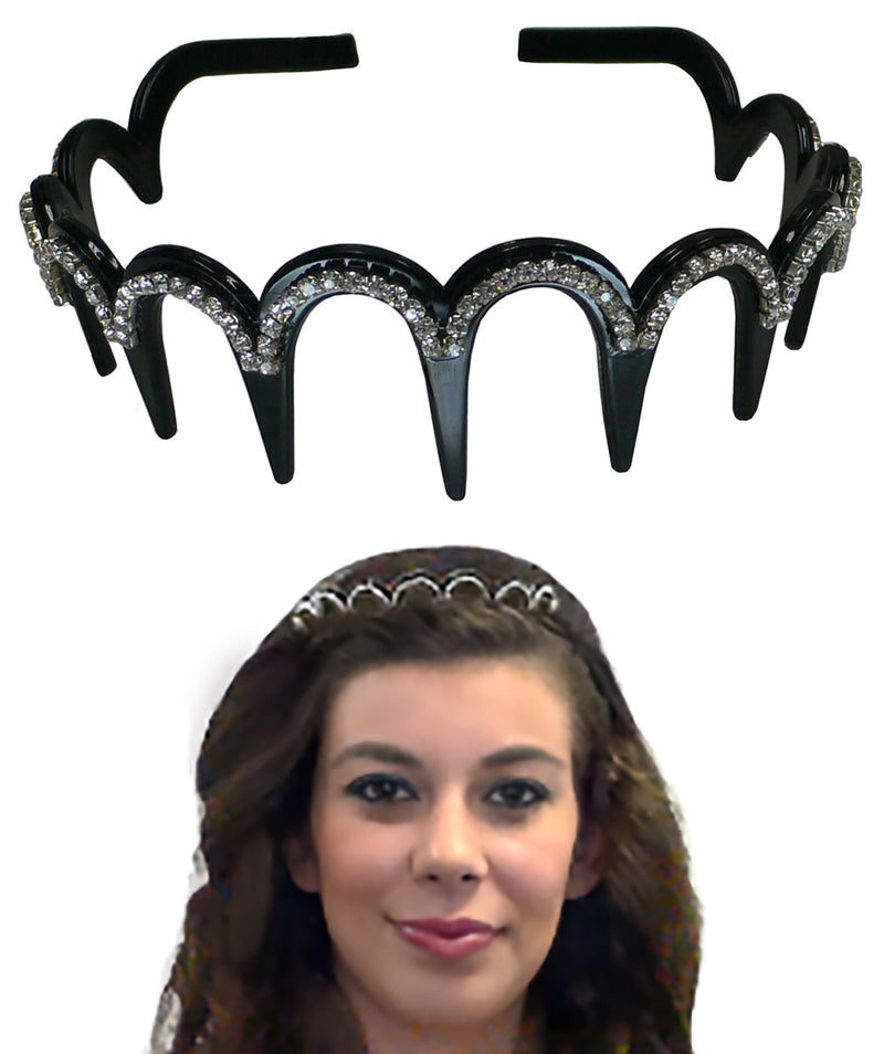 Crystal Headband/Tiara, Crystal White on Light Weight Plastic Black Trim U86010-0206