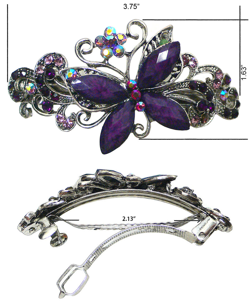 Bella Large Butterfly Barrette Sparkly Crystals French Clasp Hair Clip U86800-0053