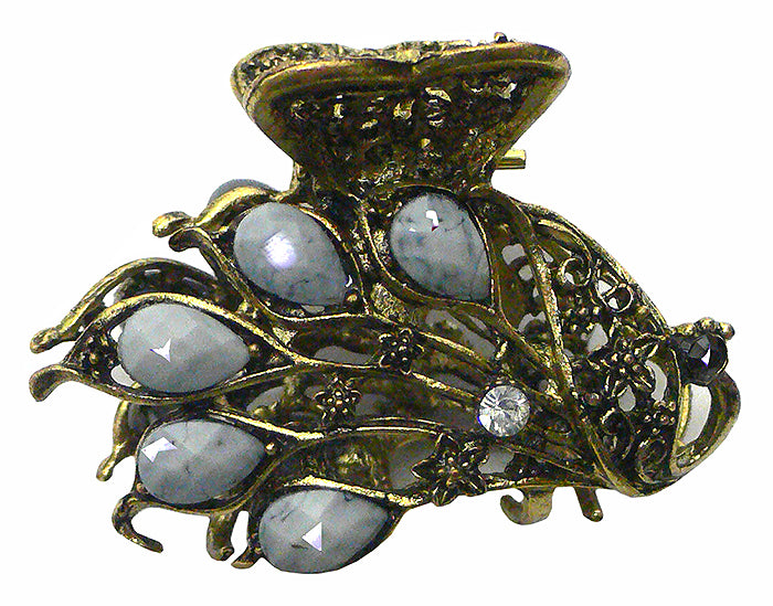 Small Metal Jaw Clip, Gold Antique Trim,  Design of Phoenix U86420-1516