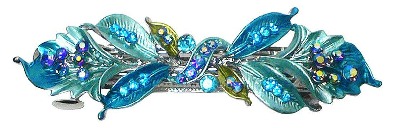 Bella Medium Barrette Flower and Leaves Hair Clip Sparkly Crystals YY86800-3 - Bella Fashion Jewelry Inc