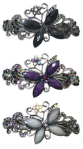 Bella Set of 3 Large Butterfly Barrettes Sparkly Crystals French Clasp U86800-0053-3