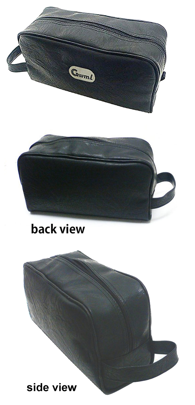 Men's Toiletry Bag Leather Look-Alike Black Vinyl Fully Lined Inside Pocket 37112