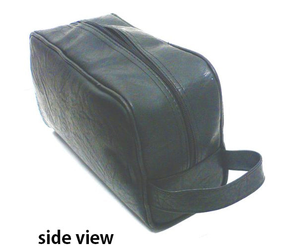 Men's Toiletry Bag Leather Look-Alike Black Vinyl Fully Lined Inside Pocket 37112