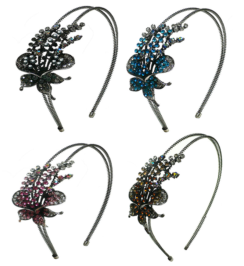 Crystal Flower Headbands in Set of 2, Set of 3, Set of 4 Metal Hair Bands U86121-0121-2-3-4