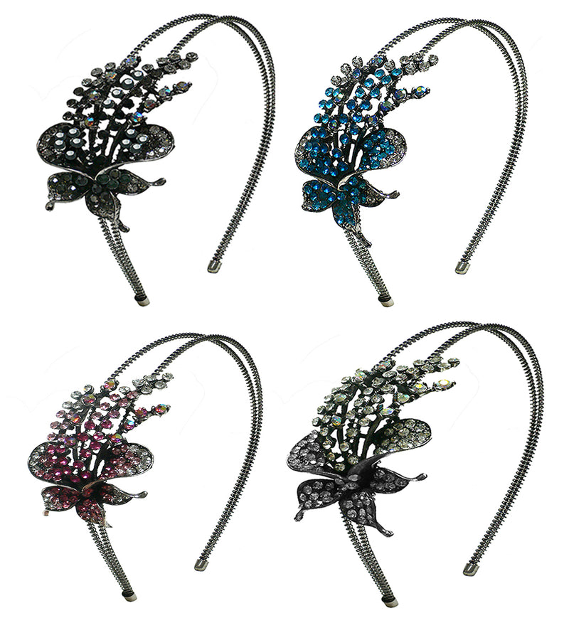Crystal Flower Headbands in Set of 2, Set of 3, Set of 4 Metal Hair Bands U86121-0121-2-3-4