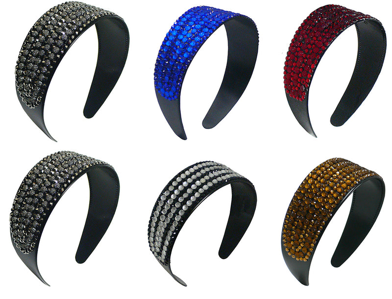 Set of 3 and Set of 6 Wide Band Plastic Bling Bling Headband 2" Wide at Center NI86012-24611-3and6