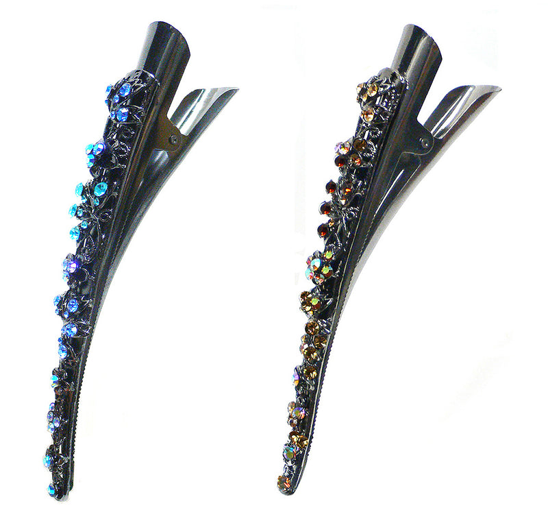 Set of 2 Crystal Metal Alligator Hair Clips Duckbill Hairclips Beak Clips YY86110-1-2