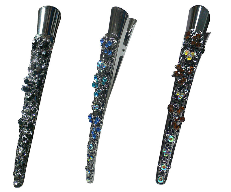 Set of 3 & Set of 4 Crystal Metal Alligator Hair Clips Duckbill Beak Clips YY86110-1-3&4