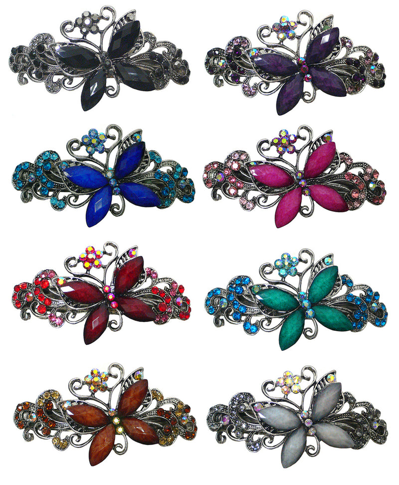Bella Set of 7 or Set of 8 Large Butterfly Barrettes Sparkly Crystal Barrettes 0053-7 or -8