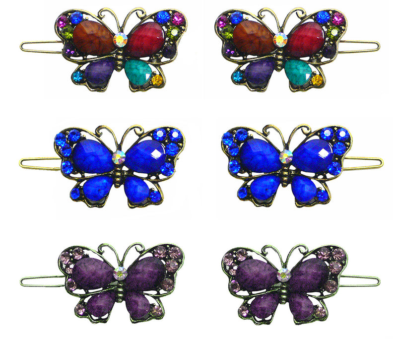 Crystal Butterfly Barrettes Snap Clips for Thin Hair Young Girls LPW86250-3