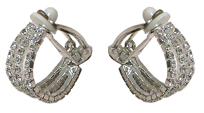 Small Crystal Triple Half Hoops Clip-on Earrings Silver Tone AD89750-69011