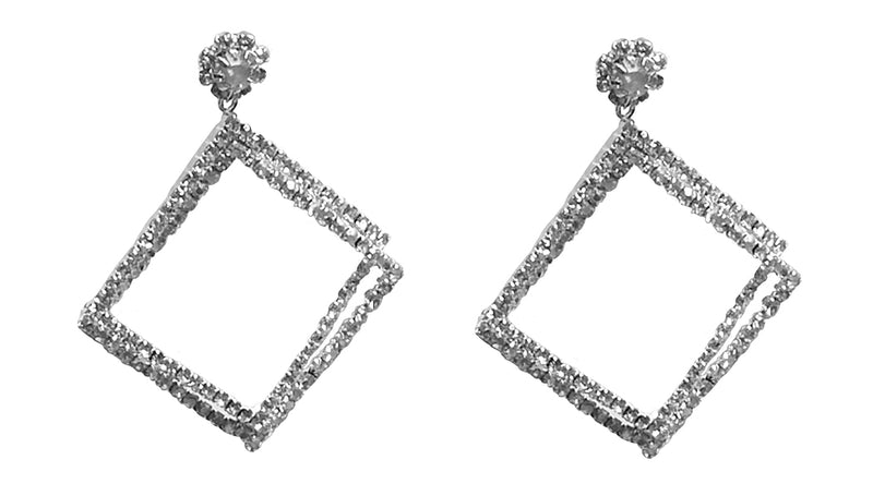 Dangle Earrings 2 Overlapping Diamond Squares in Crystal AB and Crystal White AD89700-8656