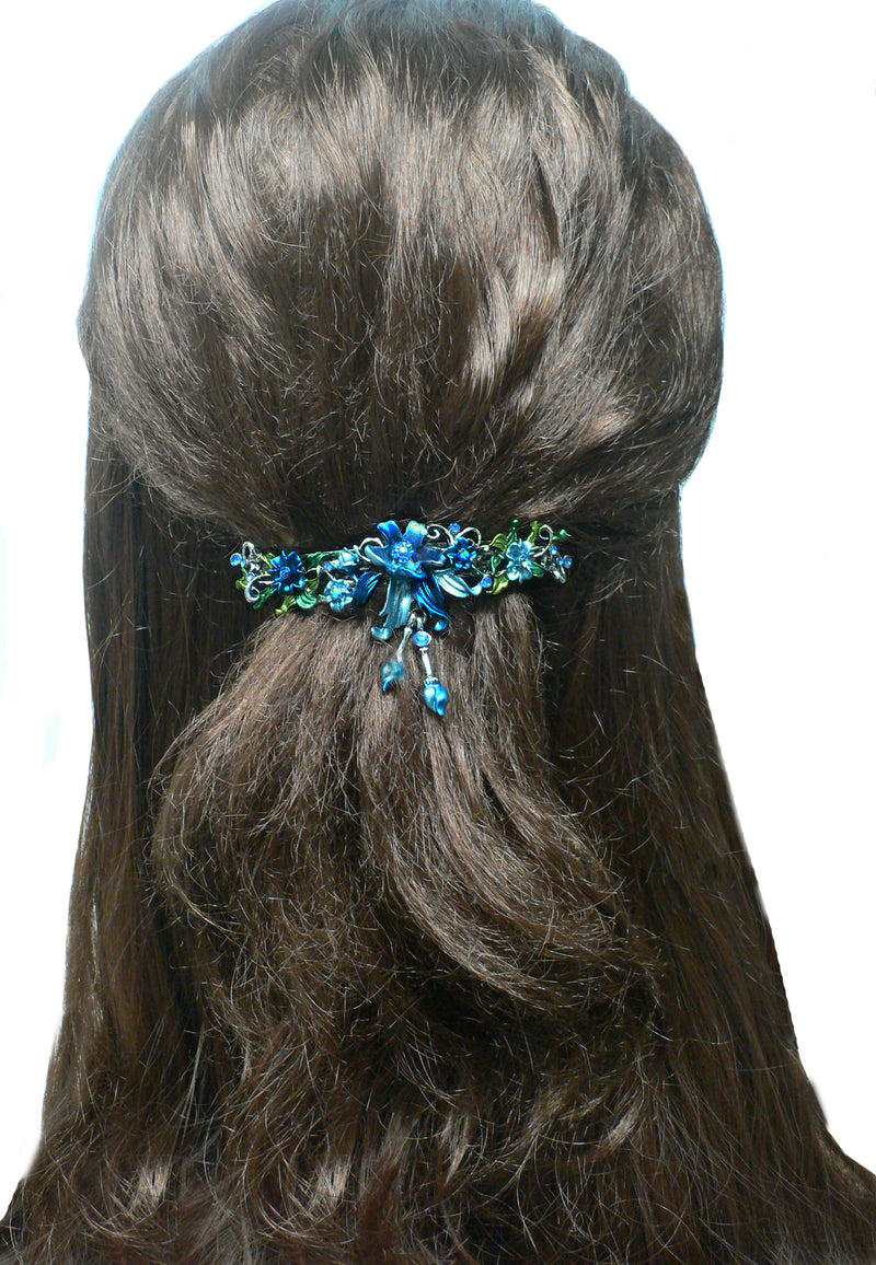 Large Crystal Flower Barrette with Hanging Ornament