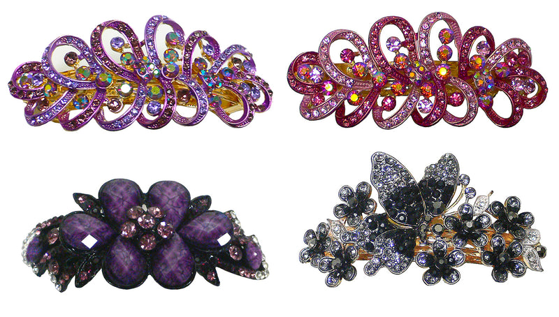 Combo Set of 4 4 Gorgeous Barrettes in 2 to 4 Unique Styles for Thick Hair 0052/17-4-