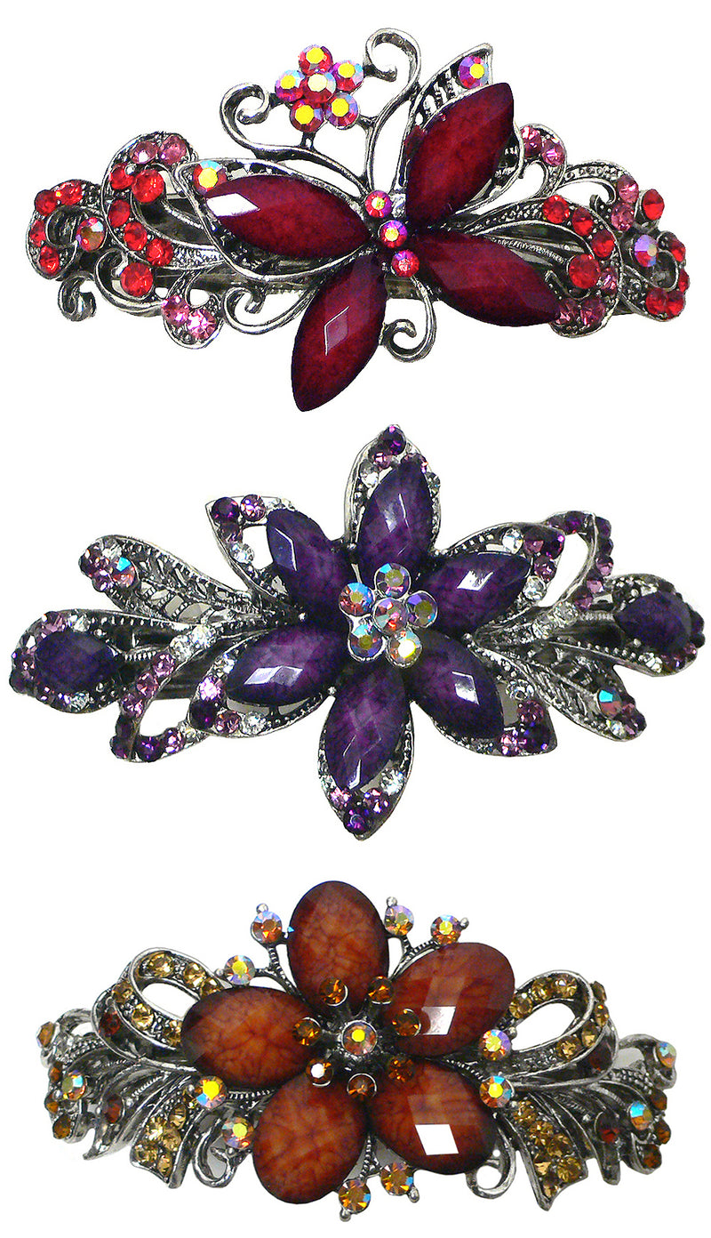 BL53 Bella Combo Set of 3 Large Butterfly/Flower Thick Hair Barrettes 2to3 Style Set-0053-14-52