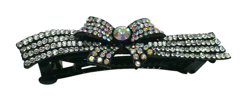 Crystal Bar Barrette with a Ribbon Hairbow French Clip Clasp NF86012-NMB