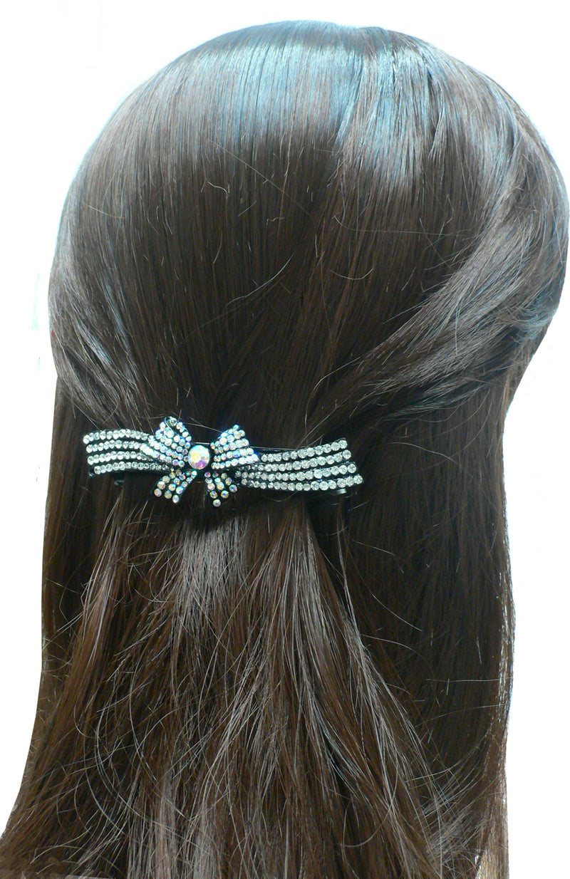 Crystal Bar Barrette with a Ribbon Hairbow French Clip Clasp NF86012-NMB