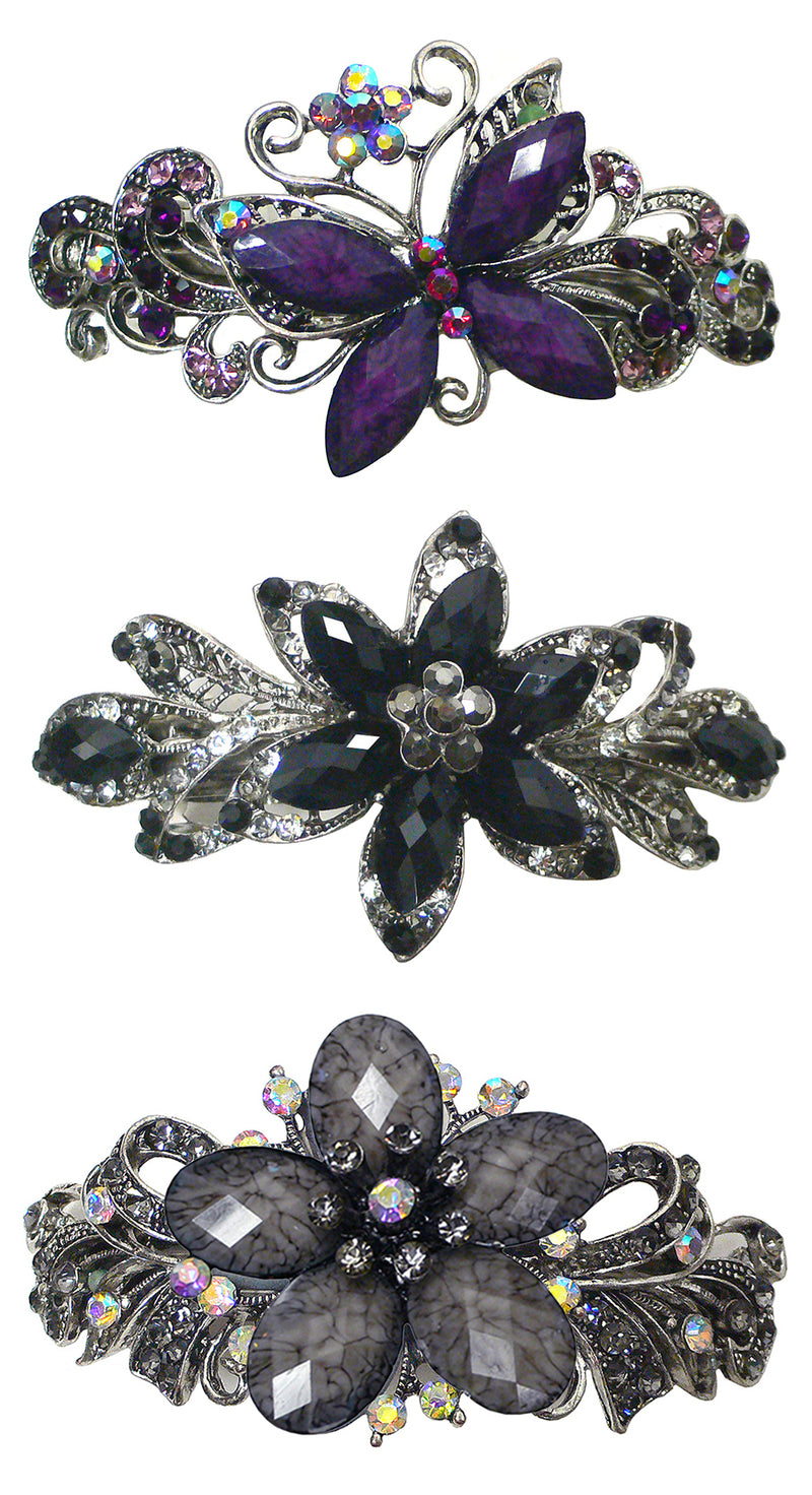 BL53 Bella Combo Set of 3 Large Butterfly/Flower Thick Hair Barrettes 2to3 Style Set-0053-14-52