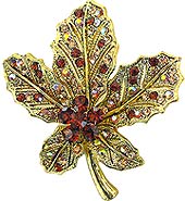 Crystal Leaf Brooch. golden amber, AC84010-1