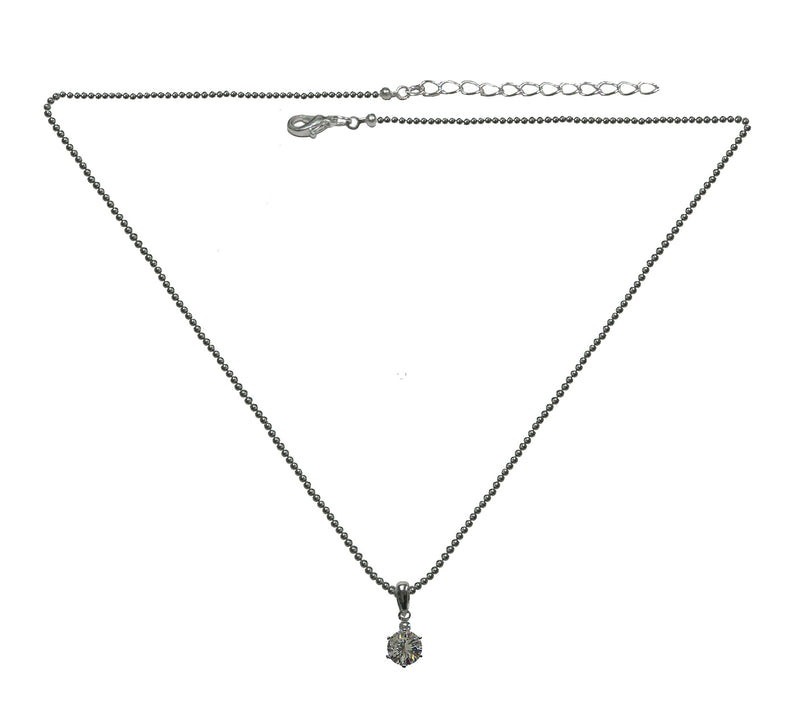 ﻿Bella Necklace Chain and CZ Solitaire Stone Pendant AC85800-1cryWhite