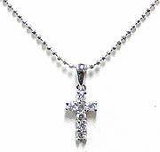Silver Necklace Chain with Mini Crystal White Cross Pendant AC85800cross