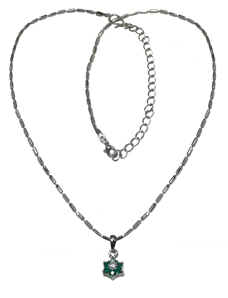 Necklace Chain/Pendant, Rhodium Plated Chain Emerald Green Flower Pendant AC85800emerald